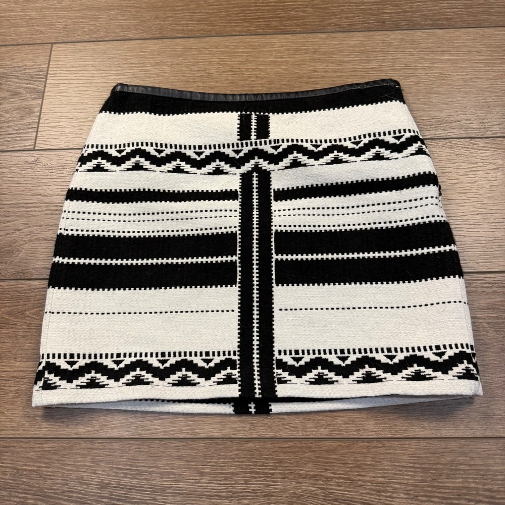 Madewell Women's Aztec Geometric Print Mini Skirt Black/Cream 4 Leather Detail